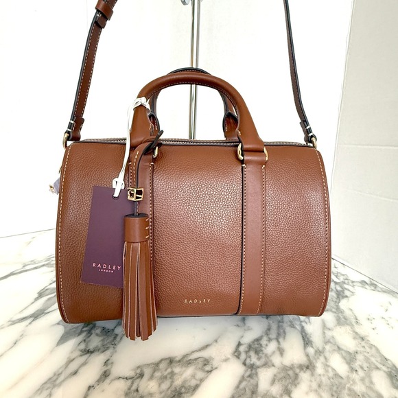RADLEY LONDON Handbags - Radley London Noble Alley Brown Leather Medium Zip Top Satchel Bag 113009 NEW